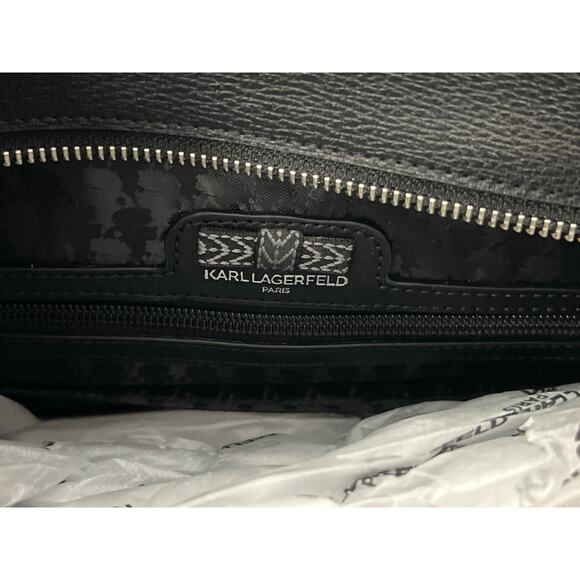 NWT Karl Lagerfeld Paris Nouveau Black White Graphic Logo Small Tote Bag Purse - Picture 7 of 8